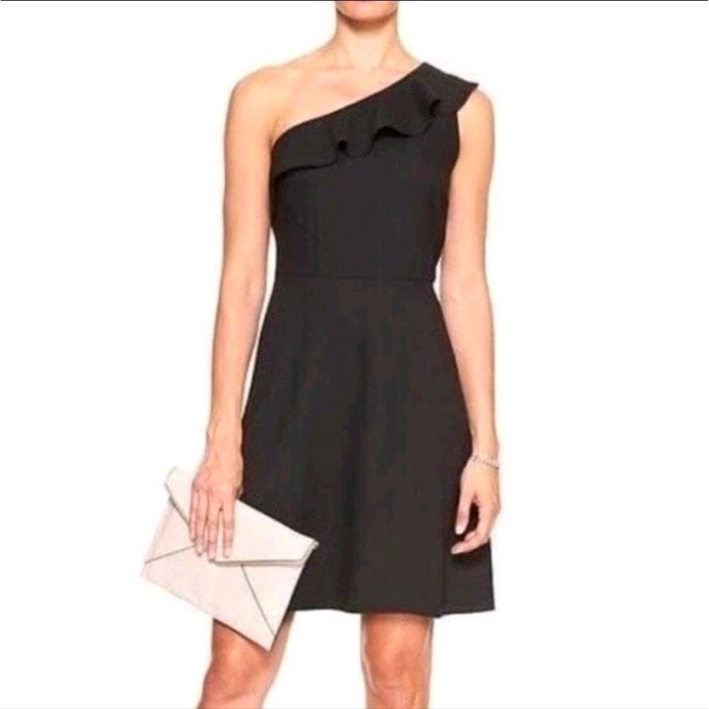 Banana Republic Factory One Shoulder Ruffle Cocktail Little Black Dress Size 6